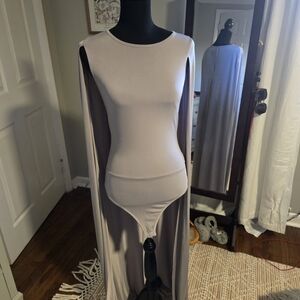 GoJane Women’s Long Cape Bodysuit Dress - Light Taupe